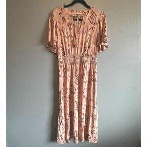 Knox Rose Women’s M Maxi Dress Boho Flutter Sleeve Keyhole Neck Peach - NWT
